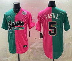 Nike San Antonio Spurs #5 Stephon Castle Pink Green 250 patch baseball jersey