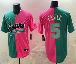 Nike San Antonio Spurs #5 Stephon Castle Pink Green baseball jersey