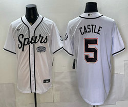 Nike San Antonio Spurs #5 Stephon Castle White Black Number Stitched baseball jersey