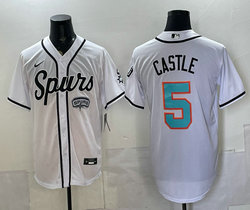 Nike San Antonio Spurs #5 Stephon Castle White Stitched baseball jersey