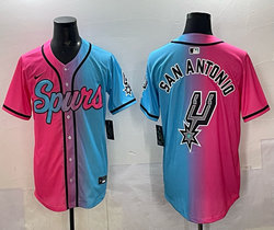 Nike San Antonio Spurs Blank Pink and Blue With Logo Joint MLB Jersey