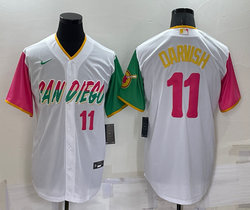 Nike San Diego Padres #11 Yu Darvish White #11 in front 2022 City Game Authentic Stitched MLB Jersey