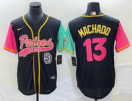 Nike San Diego Padres #13 Manny Machado Black Team Logo on front Joint Authentic Stitched baseball jersey
