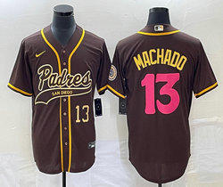 Nike San Diego Padres #13 Manny Machado Brown Gold #13 on front Joint Authentic Stitched baseball jersey