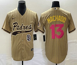Nike San Diego Padres #13 Manny Machado Brown Stripe Team Logo on front Joint Authentic Stitched baseball jersey