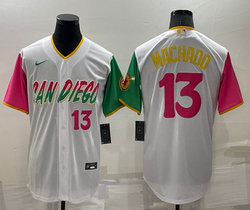 Nike San Diego Padres #13 Manny Machado White 2022 City #13 in front Game Authentic Stitched MLB Jersey