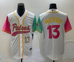 Nike San Diego Padres #13 Manny Machado White Gold #13 on front Joint Authentic Stitched baseball jersey