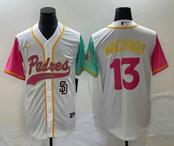 Nike San Diego Padres #13 Manny Machado White Team Logo on front Joint Authentic Stitched baseball jersey