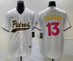 Nike San Diego Padres #13 Manny Machado White Stripe Joint Authentic Stitched baseball jersey