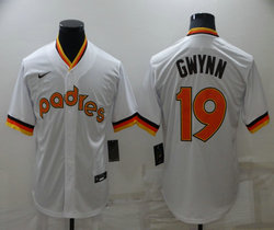 Nike San Diego Padres #19 Tony Gwynn White Orange Number Throwback Game Authentic stitched MLB jersey