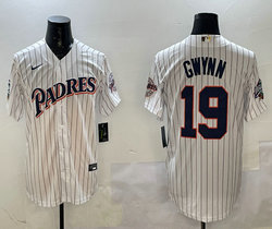 Nike San Diego Padres #19 Tony Gwynn White Stripes Throwback Authentic Stitched MLB Jersey