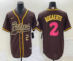 Nike San Diego Padres #2 Xander Bogaerts Brown Gold #2 on front Joint Authentic Stitched baseball jersey