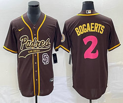 Nike San Diego Padres #2 Xander Bogaerts Brown Team Logo front Joint Authentic Stitched baseball jersey