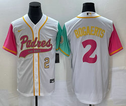 Nike San Diego Padres #2 Xander Bogaerts White Gold #2 on front Joint Authentic Stitched baseball jersey