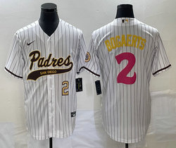 Nike San Diego Padres #2 Xander Bogaerts White Stripe Gold #2 on front Joint Authentic Stitched baseball jersey
