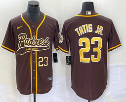 Nike San Diego Padres #23 Fernando Tatis Jr Brown Joint Vapor Untouchable Gold #23 on front baseball jersey