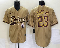 Nike San Diego Padres #23 Fernando Tatis Jr Brown Stripe Joint Vapor Untouchable Team Logo on front baseball jersey