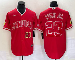 Nike San Diego Padres #23 Fernando Tatis Jr Red Gold 23 on front Joint Authentic Stitched baseball jersey
