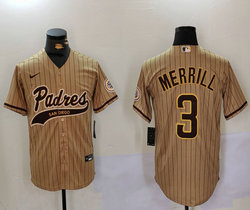 Nike San Diego Padres #3 Jackson Merrill Brown Stripe Joint Authentic Stitched baseball jersey