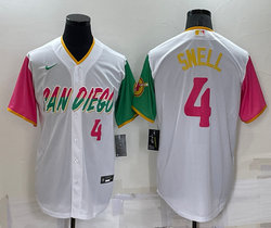 Nike San Diego Padres #4 Blake Snell White #4 in front 2022 City Game Authentic Stitched MLB Jersey
