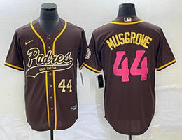 Nike San Diego Padres #44 Joe Musgrove Brown Gold #44 on front Joint Authentic Stitched baseball jersey