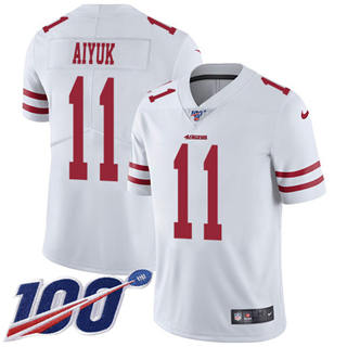 Nike San Francisco 49ers #11 Brandon Aiyuk 100th Season White Vapor Untouchable Authentic Stitched NFL Jerseys