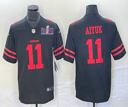 Nike San Francisco 49ers #11 Brandon Aiyuk Black With 2024 Super Bowl (LVIII ) patch Jersey