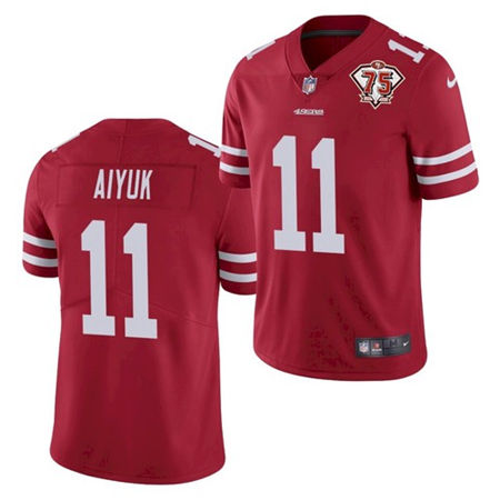 Nike San Francisco 49ers #11 Brandon Aiyuk Red Vapor Untouchable 75th anniversary Authentic Stitched NFL Jersey