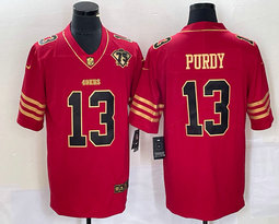Nike San Francisco 49ers #13 Brock Purdy Black Gold Name 75th Authentic Stitched NFL Jersey