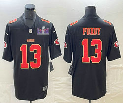 Nike San Francisco 49ers #13 Brock Purdy Black fashion Gold With 2024 Super Bowl (LVIII ) patch Jersey