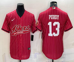 Nike San Francisco 49ers #13 Brock Purdy Red Stripe Joint Big Logo Authentic Stitched baseball jersey