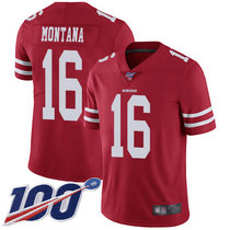 Nike San Francisco 49ers #16 Joe Montana 100th Season Red Vapor Untouchable With Team Patch Authentic Stitched NFL Jersey