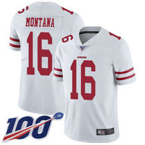 Nike San Francisco 49ers #16 Joe Montana 100th Season White Vapor Untouchable With Team Patch Authentic Stitched NFL Jersey