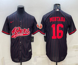 Nike San Francisco 49ers #16 Joe Montana Black Joint Adults Stripe baseball Jersey