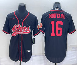 Nike San Francisco 49ers #16 Joe Montana Black Joint adults Authentic Stitched baseball jersey