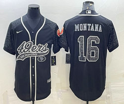 Nike San Francisco 49ers #16 Joe Montana Black Reflective with logo Authentic Stitched baseball Jersey