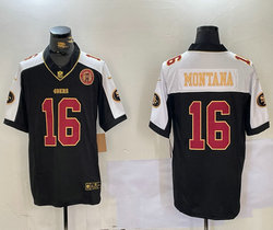 Nike San Francisco 49ers #16 Joe Montana Black Thanksgiving Gold Name F.U.S.E NFL jersey