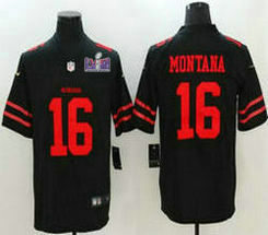 Nike San Francisco 49ers #16 Joe Montana Black With 2024 Super Bowl (LVIII ) patch Jersey
