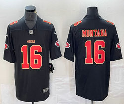 Nike San Francisco 49ers #16 Joe Montana Black fashion Gold Football Jersey