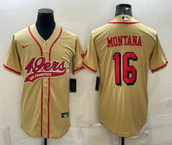 Nike San Francisco 49ers #16 Joe Montana Gold Joint Authentic Stitched baseball jersey