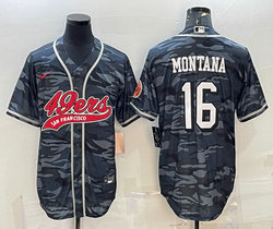 Nike San Francisco 49ers #16 Joe Montana Grey Camo White Name Joint Adults baseball jersey