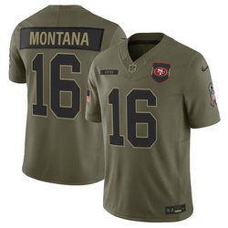 Nike San Francisco 49ers #16 Joe Montana Olive 2025 Salute To Service Stitched Football Jersey