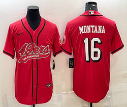 Nike San Francisco 49ers #16 Joe Montana Red Adults Authentic Stitched baseball Jersey