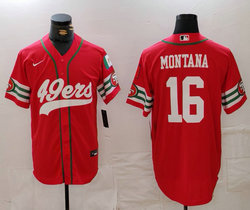 Nike San Francisco 49ers #16 Joe Montana Red Joint 2024 Authentic Stitched baseball jersey