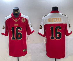 Nike San Francisco 49ers #16 Joe Montana Red Thanksgiving Gold Name F.U.S.E NFL jersey