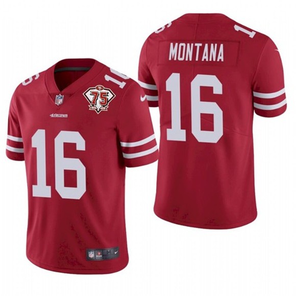 Nike San Francisco 49ers #16 Joe Montana Red Vapor Untouchable 75th anniversary Authentic Stitched NFL Jersey
