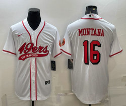Nike San Francisco 49ers #16 Joe Montana White Adults Authentic Stitched baseball Jersey