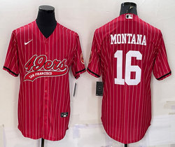 Nike San Francisco 49ers #16 Joe Montana Red Stripe Joint adults Big Logo Authentic Stitched baseball jersey