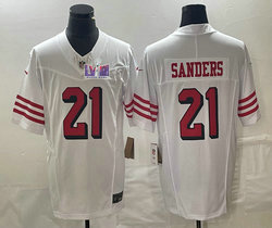 Nike San Francisco 49ers #21 Deion Sanders White 2023 F.U.S.E. black outline With 2024 Super Bowl (LVIII ) patch Jersey