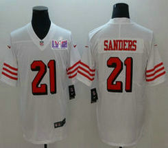 Nike San Francisco 49ers #21 Deion Sanders White have the black outline  With 2024 Super Bowl (LVIII ) patch Jersey
